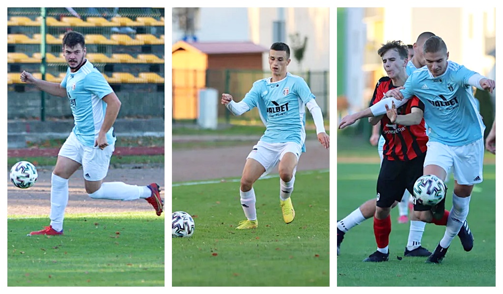 Sebastian Orłowski, Mikołaj Cheba i Mateusz Witkowski po meczu z Krobianką Krobia