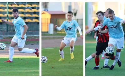 Sebastian Orłowski, Mikołaj Cheba i Mateusz Witkowski po meczu z Krobianką Krobia